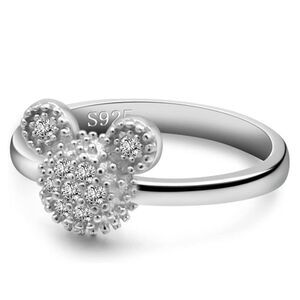 .925 Sterling Silver with White Diamond Cubic Zirconia Mickey Mouse Ring Size 8